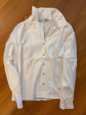 Simple retro White Button-Down Collared Blouse